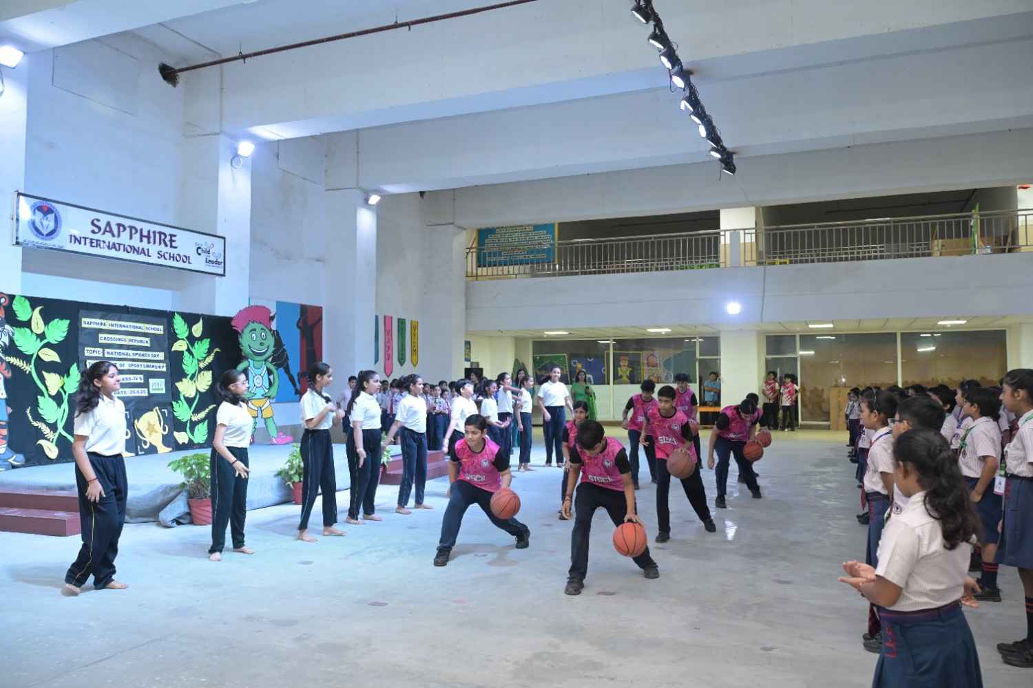 Basketball at Assembley for Sapphire International school, Crossing Republik